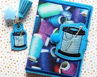 Thread Mini Composition Book Snap Cover - BONUS Thread Charm - Instant Download Embroidery Design