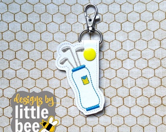 golf club bag snap tab - golfer gift idea - snap tab, key fob, keychain - machine embroidery design 06 30 2017