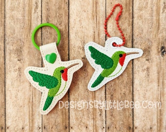 Hummingbird Snap Tab & Eyelet Key Fob - Instant Download Embroidery Design