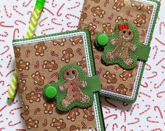 Gingerbread Boy and Girl – Mini Composition Book Snap Cover - Instant Download Embroidery Design