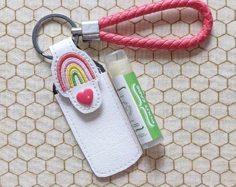 Rainbow Lip Balm Holder Key Fob Snap Tab – 5×7+ ONLY - Instant Download Embroidery Design