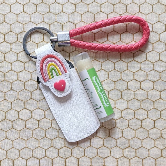 Rainbow Lip Balm Holder Key Fob Snap Tab – 5×7+ ONLY - Instant Download Embroidery Design