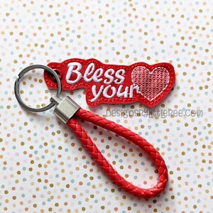 Bless Your Heart Snap Tab & Eyelet Key Fob - Instant Download Embroidery Design