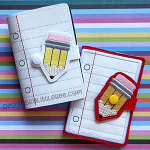 Carta e matita per quaderni - Mini composizione Libro Snap Cover - Instant Download Embroidery Design