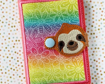 Sloth Mini Composition Book Snap Cover - Instant Download Embroidery Design