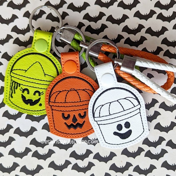 Halloween Pail Trio – Snap Tab & Eyelet Key Fob Set - Instant Download Embroidery Design