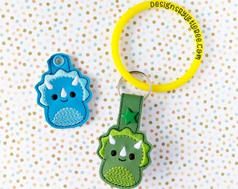 Pudgy Triceratops Snap Tab & Eyelet Key Fob - Instant Download Embroidery Design