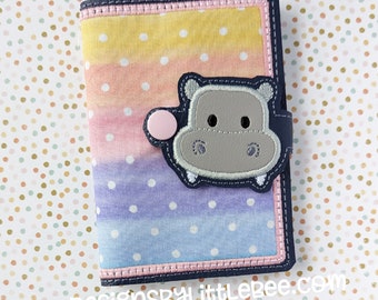 Hippo Mini Composition Book Snap Cover - Instant Download Embroidery Design