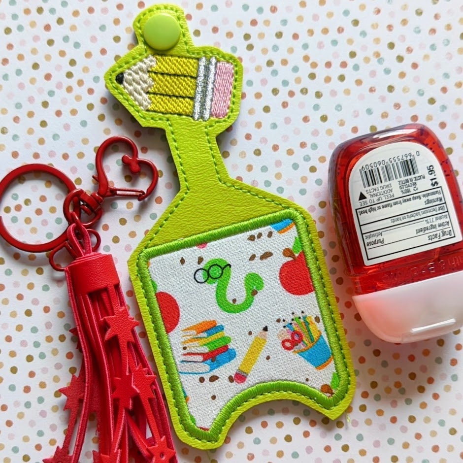 Pencil Hand Sanitizer Holder Snap Tab – 5×7+ ONLY - 2 SIZES - Instant Download Embroidery Design
