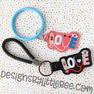 Nurse Love Snap Tab & Eyelet Key Fob - Instant Download Embroidery Design
