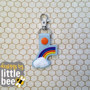 rainbow and cloud snap tab keychain applique embroidery digital file design monogram monogrammedcircle
