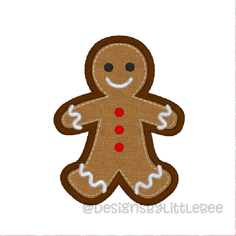 Gingerbread Boy Applique 4 sizes Instant Download Embroidery Design image 1