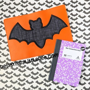 Bat Applique Mini Composition Book Cover - Instant Download Embroidery Design
