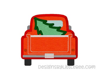 Classic Truck with Tree Applique  - 3 sizes - Instant Download Embroidery Design