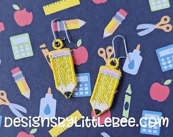 Pencil FSL Earrings - Instant Download Embroidery Design