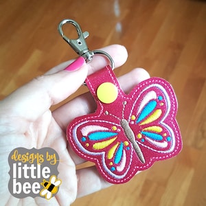 butterfly key fob snap tab keychain embroidery design Instant Download bean stitch - machine embroidery ITH design
