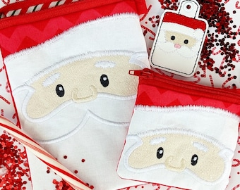 Santa Claus ITH Zipper Bag - 4 sizes - BONUS Santa charm - Instant Download Embroidery Design