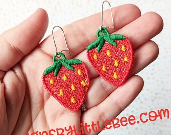 Erdbeer FSL Ohrringe - Sofort Download Embroidery Design