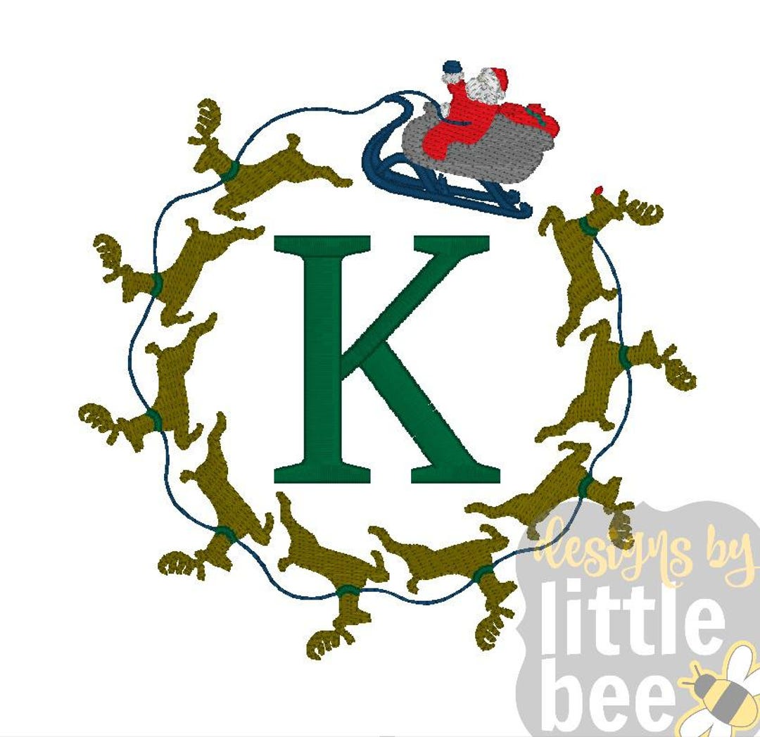 Santa’s Sleigh Monogram Circle / Frame – Serif Font - Etsy