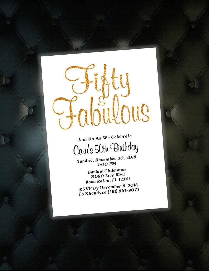 Gold 50th Birthday Invitations 40th Birthday Invites Fiftieth Birthday Invites Fifty And Fabulous Birthday Invites 60th Birthday Pdf