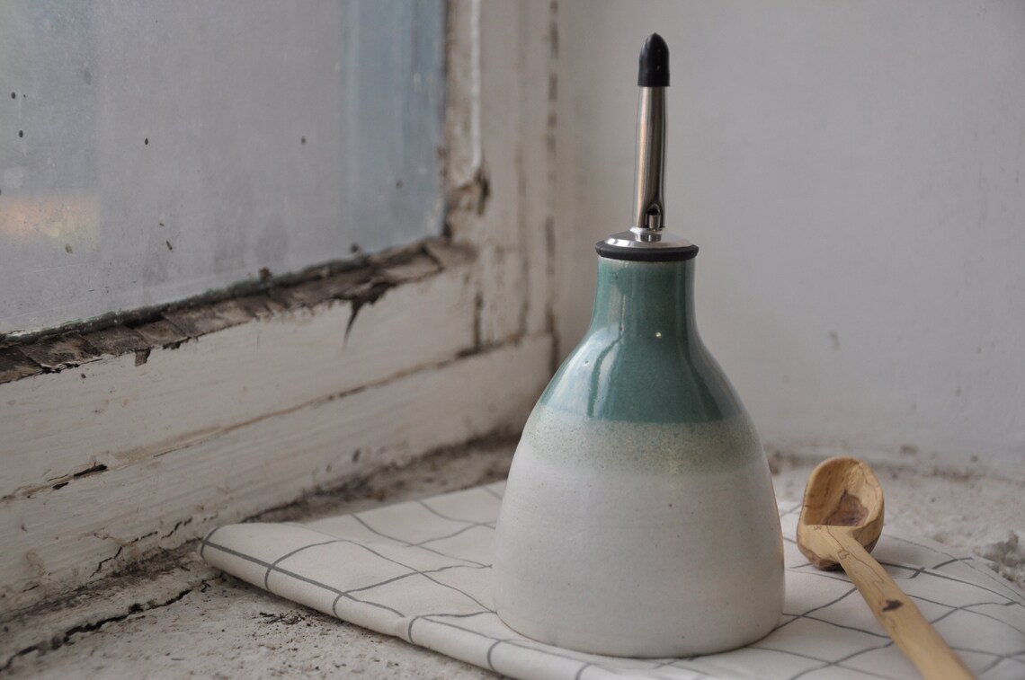 Handmade ceramic oil bottle pottery dispenser eco rustic Etsy