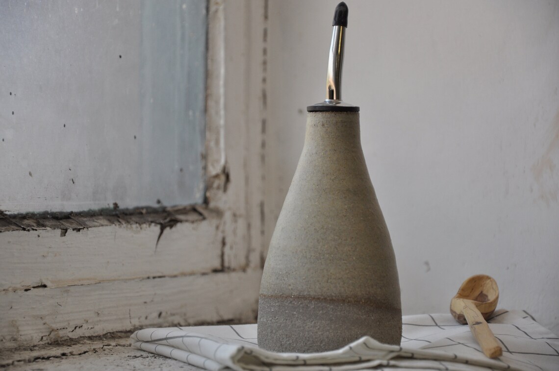 Handmade ceramic oil bottle pottery dispenser eco rustic Etsy