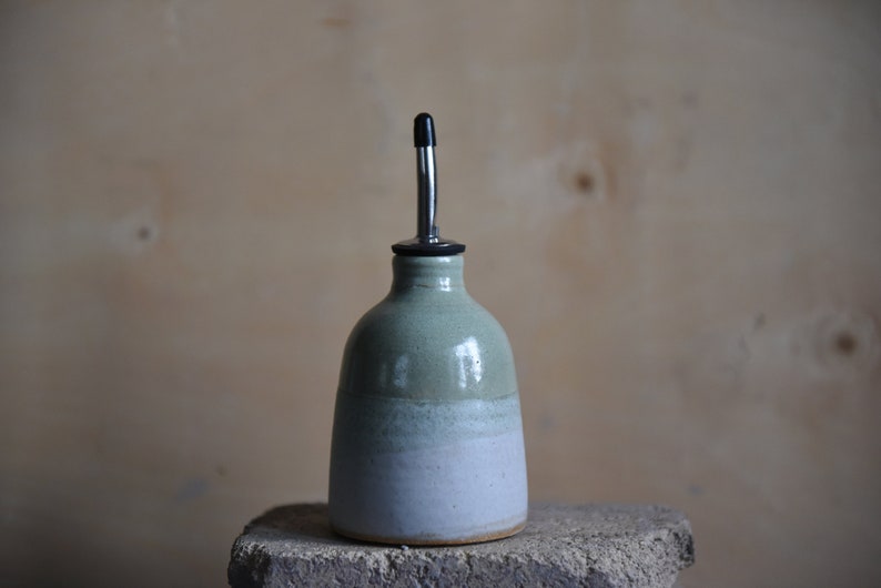 Handmade ceramic oil bottle, pottery dispenser, Pinterest, eco, rustic, modern, birthday, wedding, anniversary gift, home, Scandinavian image 1