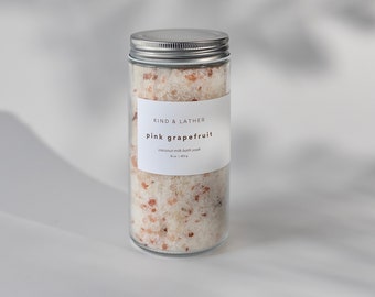 Floral Bath Soak Pink Grapefruit Bath Salts Natural Bath Soak Rose Petal Bath Pink Salt Milk Bath Jar Bath Gift For Mom Mothers Day