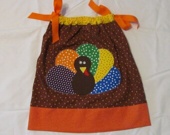 Turkey Pillowcase Dress / made to order / Thanksgiving dress/ autumn dress / toddler / orange and brown / cotton