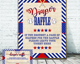 8x10 Baseball Baby Shower Diaper Raffle Ticket, Diaper Raffle Sign, Instant Download, Print, Boys, Digital, Sports Decor, Invitation insert