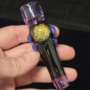 Black and Pink Glass Chillum Pipe with Dichro Marble #2