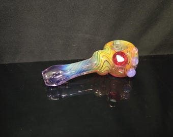 Gold and Silver Rainbow Fumed Glass Pipe with Opal #17