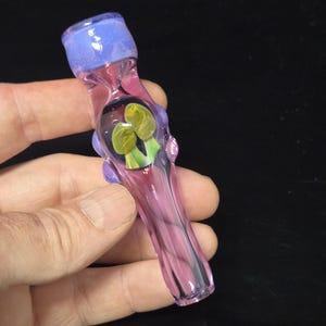 Lavender Glass Chillum Pipe with Mushroom Marble #5