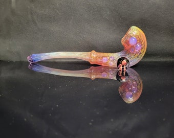 Lavender Rainbow Fumed Glass Gandalf Pipe with Mushroom Marble