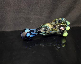 Blue Fumed Swirl Glass Pipe with Opal #2
