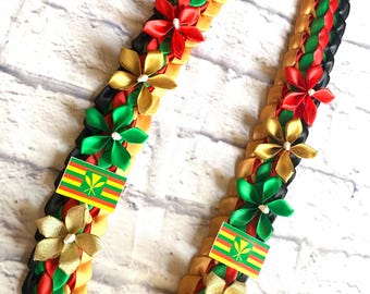 Hawaiiaanse grad lei, Hawaii grad lei, Hawaiiaanse vlag lei, kanaka maoli vlag