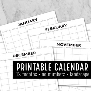 Monthly Blank Calendar Modern Bold Horizontal Printable 12 - Etsy