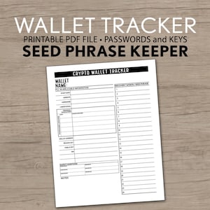 暗号ウォレット SEED PHRASE リカバリー Word Keeper - パスワード トラッカー、更新、セキュリティの質問 - 8.5x11 pdf 印刷可能 - 暗号通貨