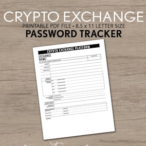 Crypto Exchange Password Keeper: Security Tracker (8.5x11 PDF Printable)