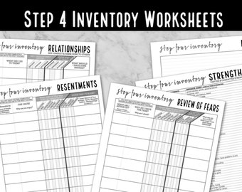 Step 4 Inventory Worksheets and Bonus Serenity Prayer Printable --- 12 Step Program AA NA Addiction Sobriety Recovery Instant Download pdf