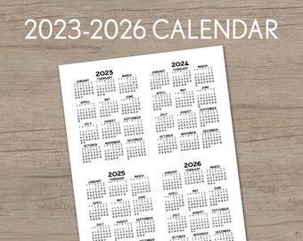 2023-2026 Calendar - Instant Download Printable Page - 4 Year View Minimalist - letter pdf portrait vertical SS simple basic