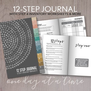 12 Step Journal - includes Step 4 Worksheets and Step 10 Inventory - AA NA al-anon Addiction Sobriety Recovery 6"x9" 96 pages boho dot cover