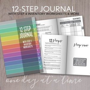 12 Step Journal - includes Step 4 Worksheets and Step 10 Inventory - AA NA al-anon Addiction Sobriety Recovery 6"x9" 96 pages rainbow cover