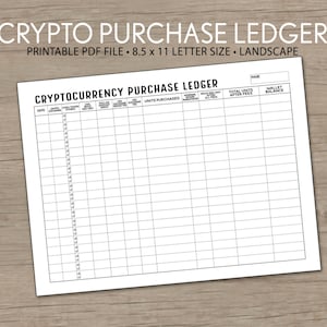 Cryptocurrency Purchase Ledger -- Keep track of purchases, transfers, coin prices, USD equivalent, crypto wallet balances - 8.5x11 pdf