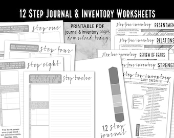 12 Step Journal PLUS Step 4 Worksheets and Step 10 Inventory ---- Instant Download Printable 8.5x11 pdf