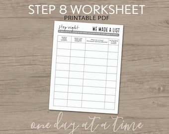 Step 8 Worksheet - AA NA Addiction Sobriety Recovery Part of 12 Step Program - Instant Download Printable 8.5x11 pdf - made a list of amends