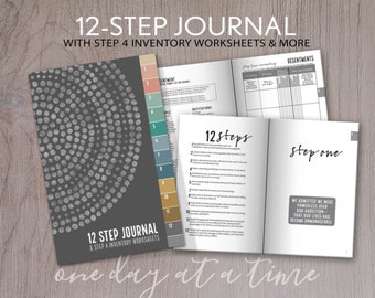 12 Step Journal - includes Step 4 Worksheets and Step 10 Inventory - AA NA al-anon Addiction Sobriety Recovery 6"x9" 96 pages boho dot cover