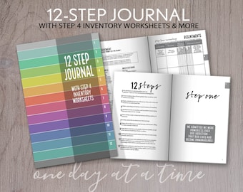 12 Step Journal - includes Step 4 Worksheets and Step 10 Inventory - AA NA al-anon Addiction Sobriety Recovery 6"x9" 96 pages rainbow cover