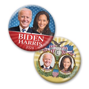 Joe Biden Kamala HARRIS 2024 2-Pack Buttons - 3&quot; Circle Pins - Collectible Presidential Jugate Democrat Photos - Pack 7261
