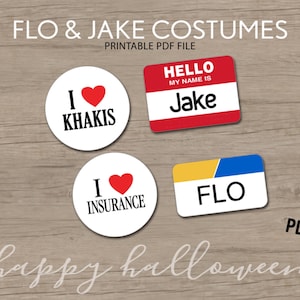 Flo and Jake Halloween Couples Costume Props: I Love Insurance, Khakis, Nametag PDF file - Instant Download/Print